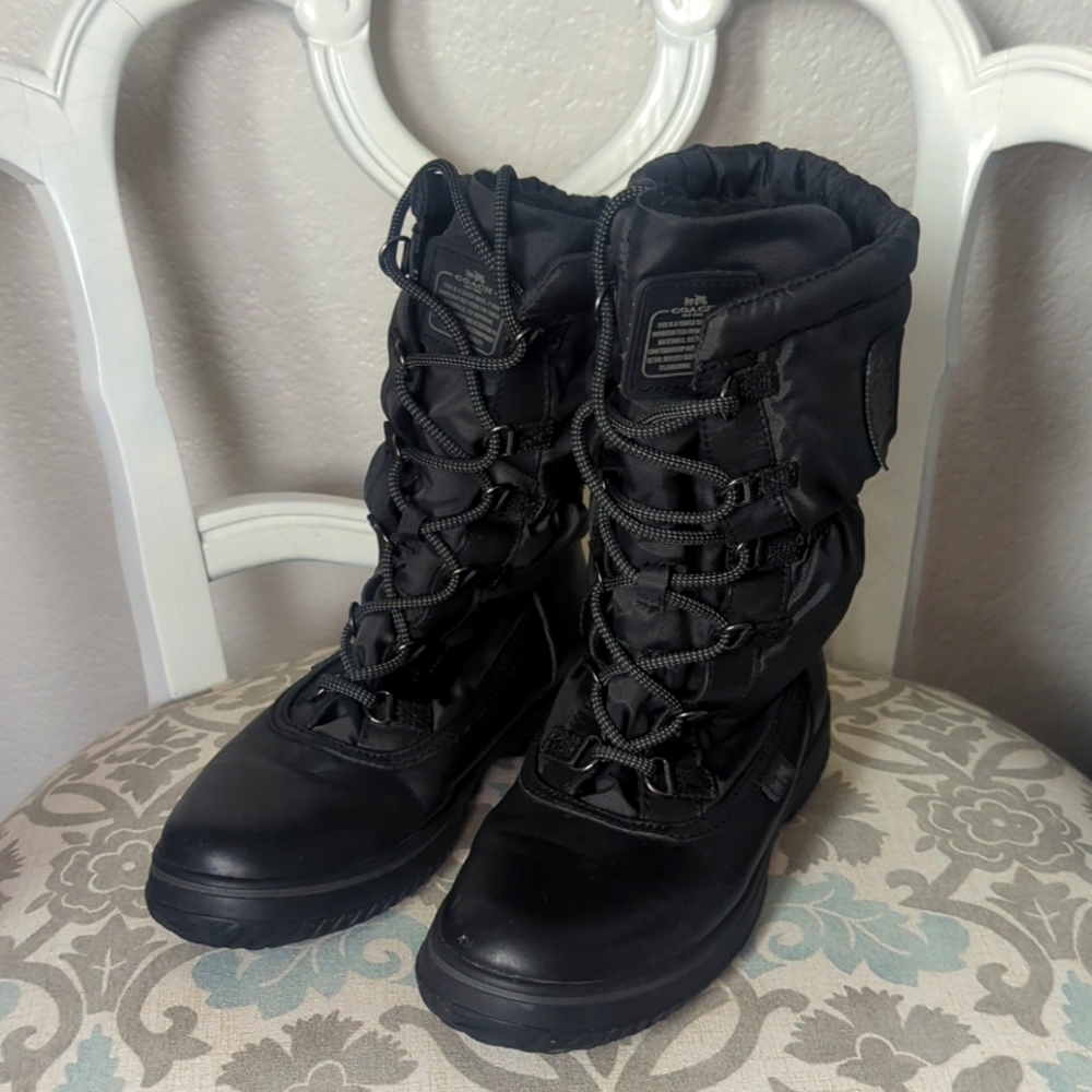Coach black snow boots. Leather and nylon with faux shearling lining. Size 7.5.